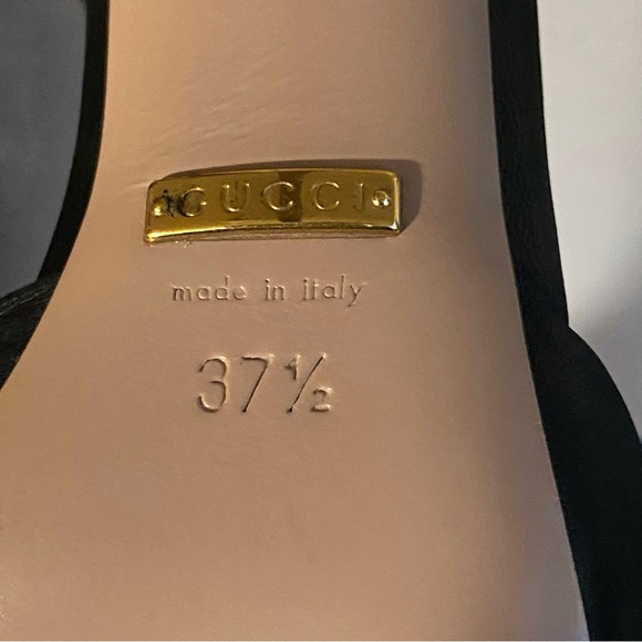 GUCCI Coline black leather gold studded pointed toe Mary Jane T-strap heels - Picture 5 of 5